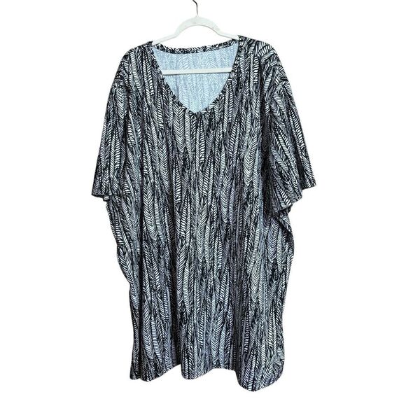 Catherines Easy Fit Tees Womens 6X 38W Black White Print Boho Cotton Blouse - Picture 1 of 8